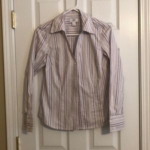 LOFT purple pinstriped button down top
